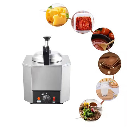 2L Heated Stainless Steel Sauce Warmer & Pump Dispenser for Nacho Cheese, Hot Fudge & Toppings