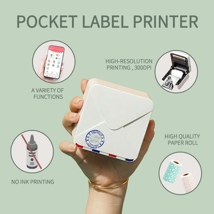 Portable Thermal Label Printer with 300 DPI Resolution, Bluetooth Connectivity and Rechargeable Battery