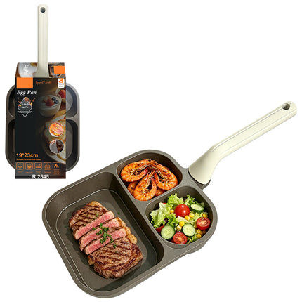 Non Stick 3 Compartment Egg Pan 19x23cm with Silicone Handle for All Cooktops