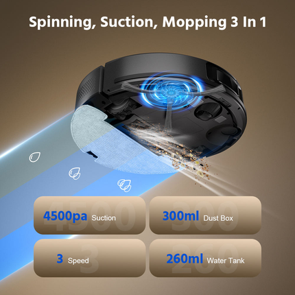 Robot Vacuum Mop Battery Powered 3-in-1 with LDS Navigation High Suction App Control