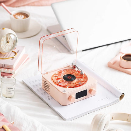 Portable Retro Vinyl Style Wireless HiFi Speaker with Clock, White Noise & Ambient Night Light