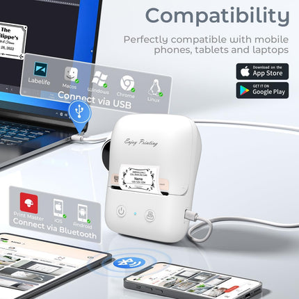 Cordless Thermal Label Printer for Shipping Labels and Stickers, 20-50mm Width, 1200mAh