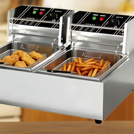 Dual Tank Electric Deep Fryer 2500W + 2500W Stainless Steel Countertop Commercial Fryer