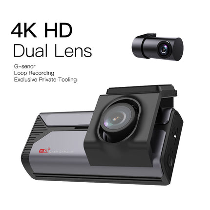 Triple Channel 4K Dash Camera with WiFi App Control, Parking Monitor, 3.69 Inch Screen & Loop Recording