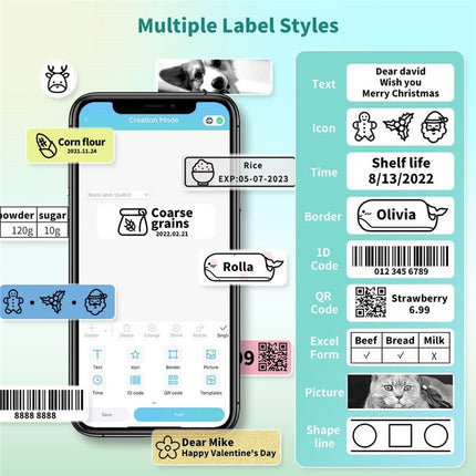 Portable Thermal Label Printer with Built-In Cutter, Bluetooth Connectivity, 203 DPI, Rechargeable Battery