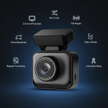 Portable 4K Dual Dash Camera with 2" IPS Screen, WiFi, 24 Hour Parking Monitoring & Loop Recording