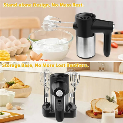 Portable Cordless Hand Mixer 7-Speed Rechargeable Design with Storage Base