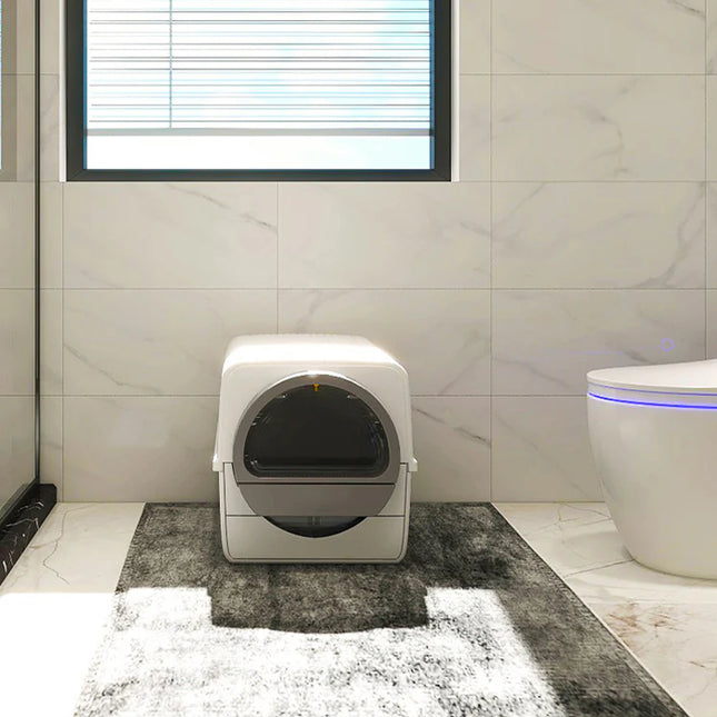 Spacious Semi-Covered Cat Litter Box with Smart Rotating Clean Mechanism for Cats Up to 12 kg