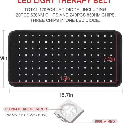Portable 120-LED Red Light Relaxation Panel Flexible Fabric Pad Black
