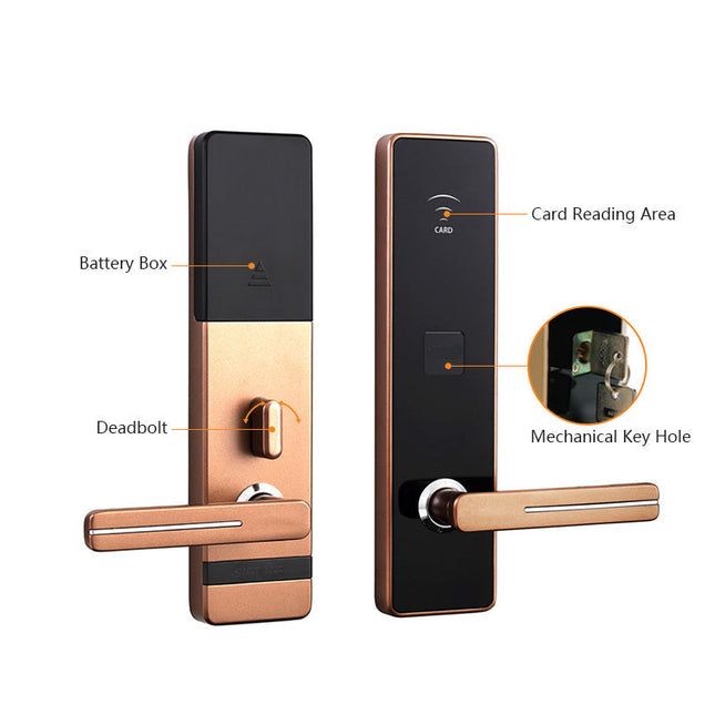 RFID Hotel Door Lock with LED Indicator, Brushed Gold, Card Access, Aluminium Alloy