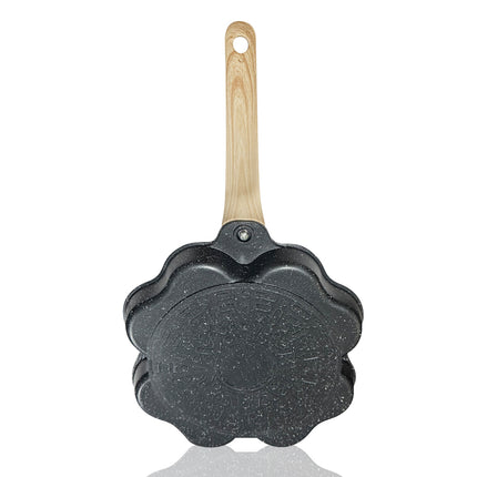 Aluminum Breakfast Pan 19cm with Heart & Petal Compartments, Multi-Layer Coating & Wooden Handle