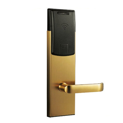 RFID Hotel Door Lock with Mechanical Key for 36-100mm Doors, Brushed Stainless Steel, Gold