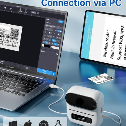 Portable Bluetooth Thermal Printer with 2200mAh Battery for Labels and Barcodes