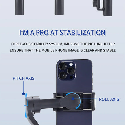 Compact 3-Axis Mobile Phone Stabilizer with Tripod Stand & Bluetooth Remote