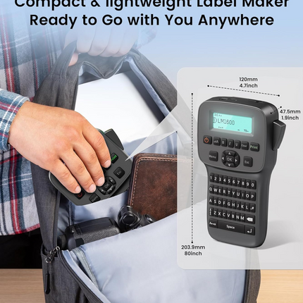 Portable Thermal Transfer Label Printer with QWERTY Keyboard, Type-C Rechargeable, D1 Tape Compatible