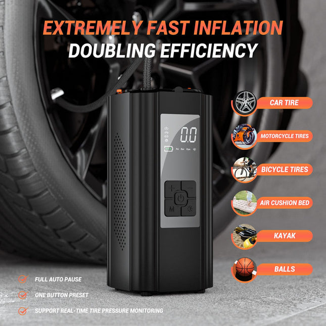Compact Car Power Bank with Jump Starter, Air Pump & LED Display