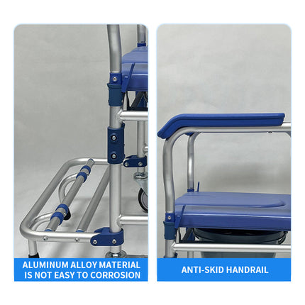 Portable Commode Chair with Wheels – Adjustable Steel Frame for Elderly & Disabled Care