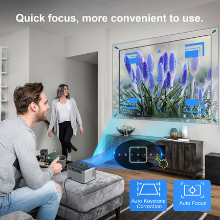 Portable Smart Projector 720p HD, 180 ANSI Brightness, Electric Focus, Wireless Casting & DVB-T2