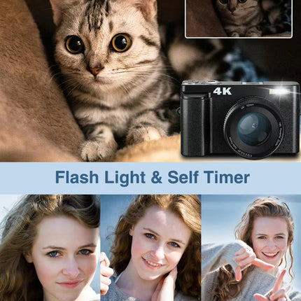 4K Portable Mirrorless Camera with 3-Inch IPS Screen and Rechargeable Battery
