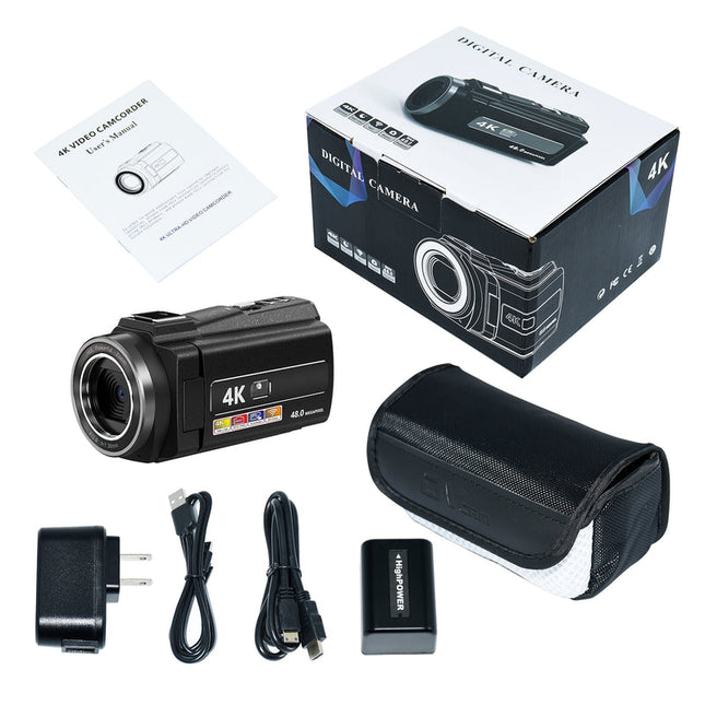 Ultra HD 4K Digital Camera with Rotating Touchscreen, CMOS Sensor and SD Card Support