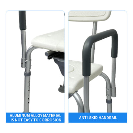 Portable Folding Commode Chair with Wheels – Adjustable Shower and Toilet Seat for Bathroom Mobility