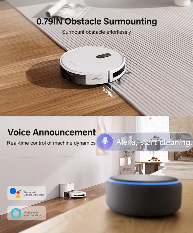 2-in-1 Robot Vacuum and Mop with Gyroscope Navigation – Low-Profile Automatic Floor Cleaner