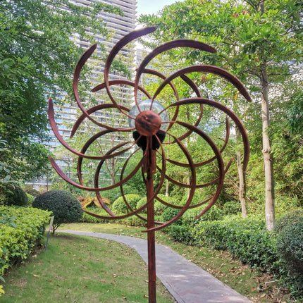 Rotating Metal Windmill Garden Decor – Dual Motion Outdoor Yard Spinner