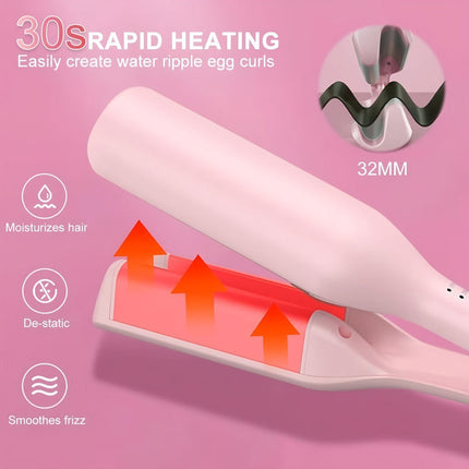 Portable 32mm Ceramic Hair Curler with Adjustable Heat Settings – Pink