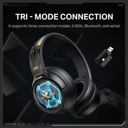 Rechargeable Over-Ear Gaming Headset 2.4G Bluetooth Wired 50mm Black