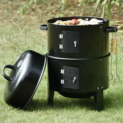 Compact Charcoal Smoking Grill for Outdoor BBQ, Multi-Tier Cooking System – Black