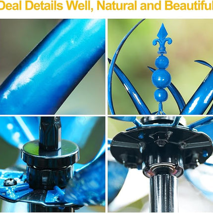 Solar LED Metal Wind Spinner Outdoor Garden Kinetic Yard Ornament with Ground Stake