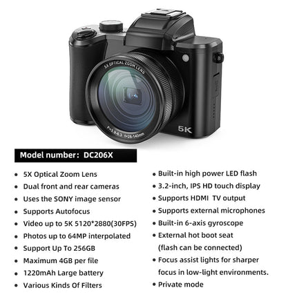 Portable 5K Digital Camera with Dual Sony Sensors and 3.2" Touchscreen Display