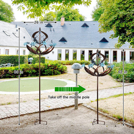 Solar Powered 3D Metal Kinetic Garden Spinner with Ground Stake Outdoor Decorative Feature