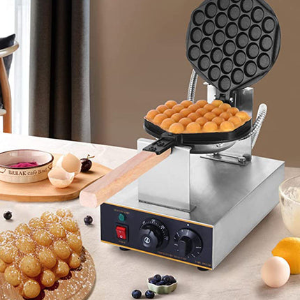 Portable Bubble Waffle Maker with Silver Non-Stick Plates – Dual Voltage 110/220V
