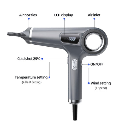 Professional Ionic Hair Dryer 2000W with High-Efficiency BLDC Motor & Multiple Attachments