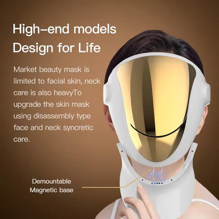 Rechargeable LED Facial and Neck Therapy Mask with 4 Light Modes for Skin Care