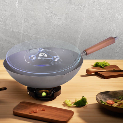 32cm Titanium Non-Stick Wok with Induction Base and Wooden Lid