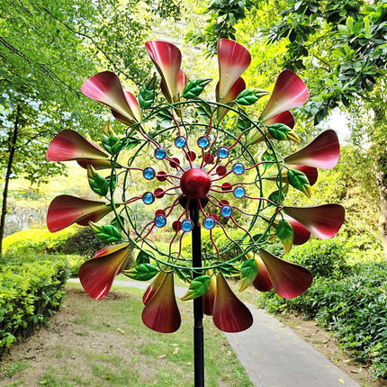 Outdoor Metal Kinetic Wind Spinner – Rotating Flower Garden Decoration