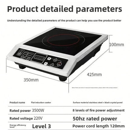 Single Burner Electric Induction Cooker Portable Stainless Steel Cooktop 28cm Heating Zone