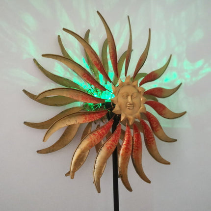 Solar Metal Sun Face Wind Spinner with Colour-Changing LED for Garden and Outdoor Decor