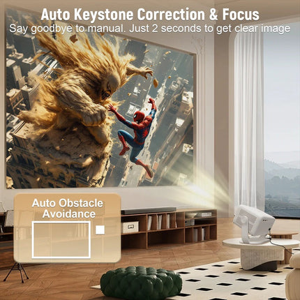 Full HD Smart Projector 1080P with Auto Focus, Bluetooth Remote, 650 ANSI Lumens, White