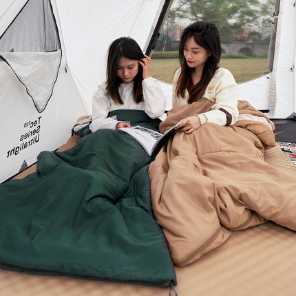 Warm Oversized Envelope Camping Sleeping Bag for Adults – Soft Washed Cotton Filling, Green