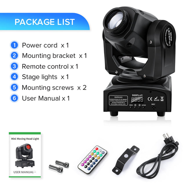 60W LED Moving Head Light with 8 Gobos, RGBW Colour Effects & Remote – DJ, Party & Stage Lighting