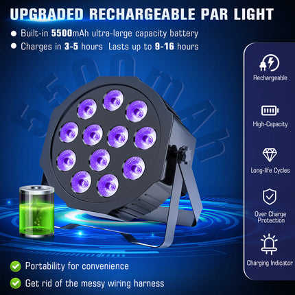 36W RGBWA UV LED Par Can Light Battery Powered Stage Light with Remote and DMX512