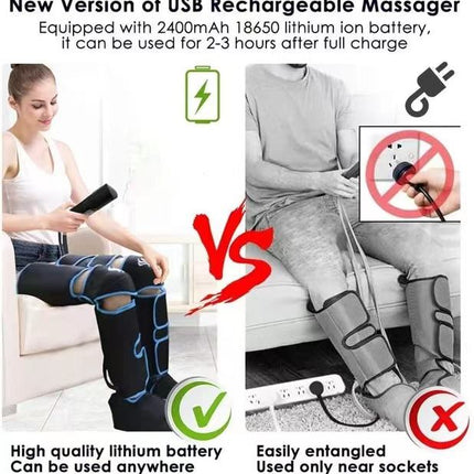 Rechargeable Air Compression Leg and Foot Massager with Heat Therapy – 6 Modes, 3 Intensities, Black Blue