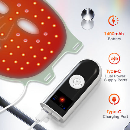 Rechargeable Waterproof Silicone LED Facial Mask with Red & Near/Deep Infrared Light Therapy