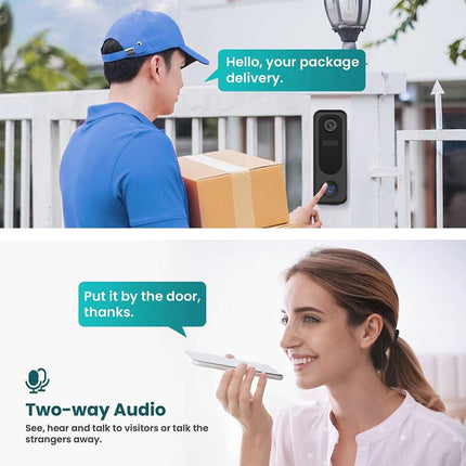 Rechargeable Wireless Video Doorbell with IP65 Waterproof Design, Two-Way Audio & SD Card Recording