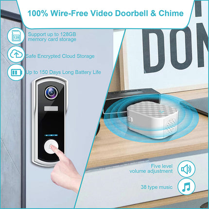 Cordless Smart Video Doorbell with HD Night Vision, PIR Motion Alerts, Cloud & Micro SD Storage