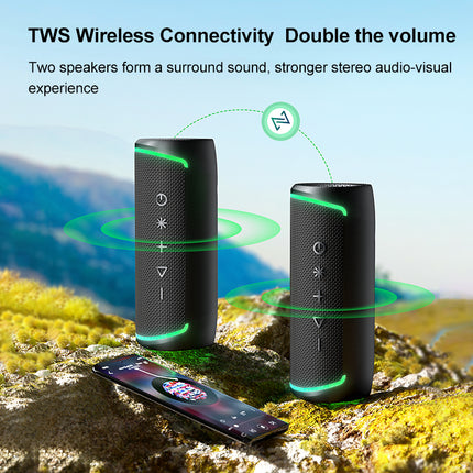 Portable Bluetooth Speaker with RGB LED Lights, IP65 Waterproof, 10W Stereo Sound & TF Card Support