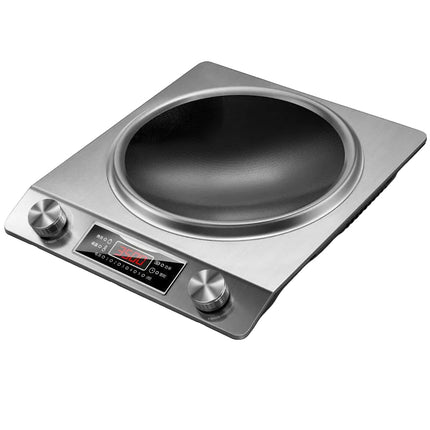3500W Electric Cooking Hot Plate 25.5cm Silver Concave Surface with Dual Knob Control
